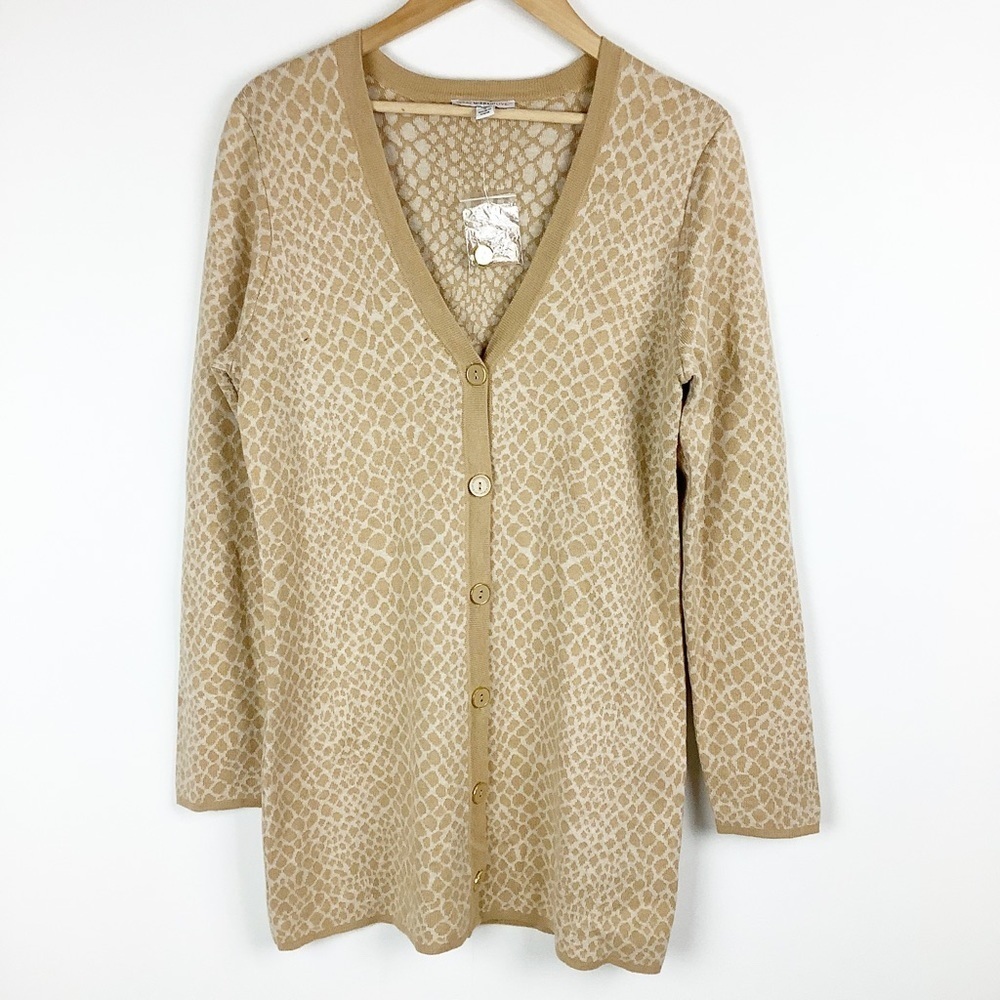 Isaac Mizrahi Womens‎ Button Down Cardigan Sweater Long Line V-Neck Neutral Sz S